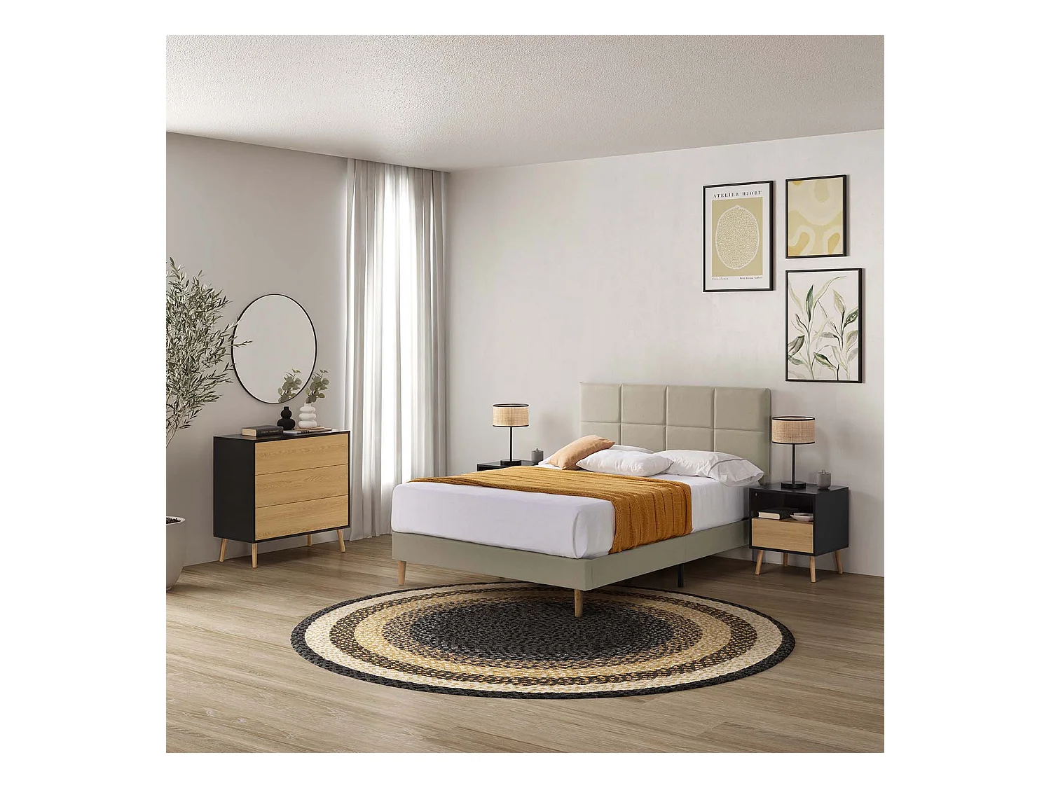 Silvi gestoffeerd bedframe van 30 cm, 90x190 cm, Beige