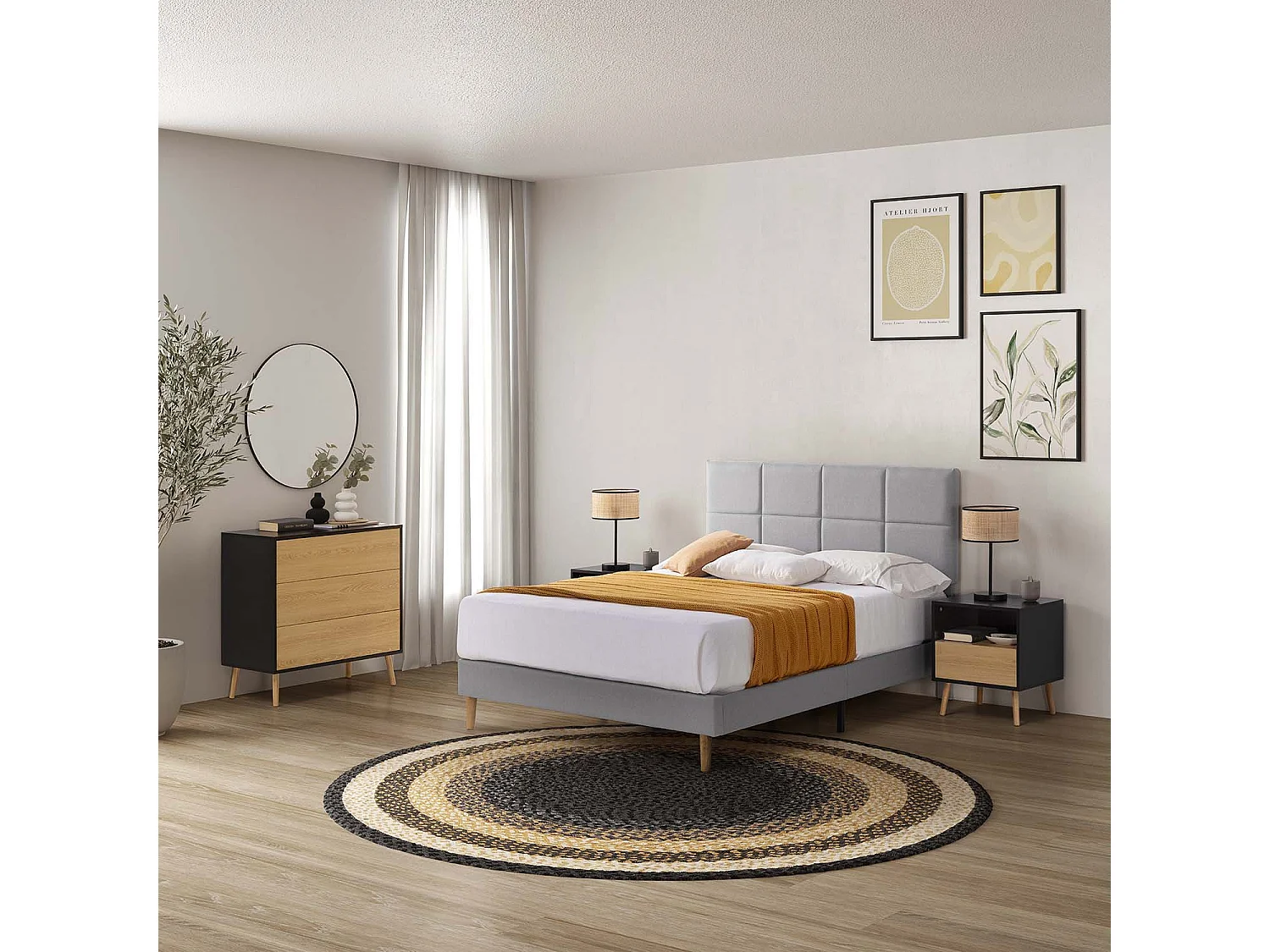 Silvi gestoffeerd bedframe van 30 cm, 150x190 cm, Lichtgrijs