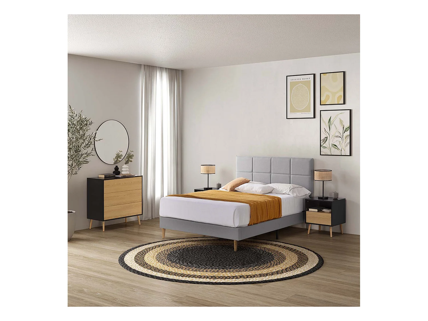 Estructura de cama tapizada Silvi de 30 cm, 140x190 cm, Gris Claro