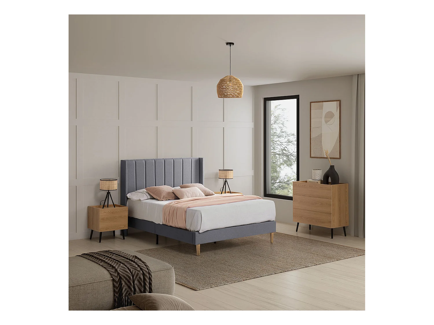 Gestoffeerd bedframe Noelia van 30 cm, 140x190 cm, Donkergrijs