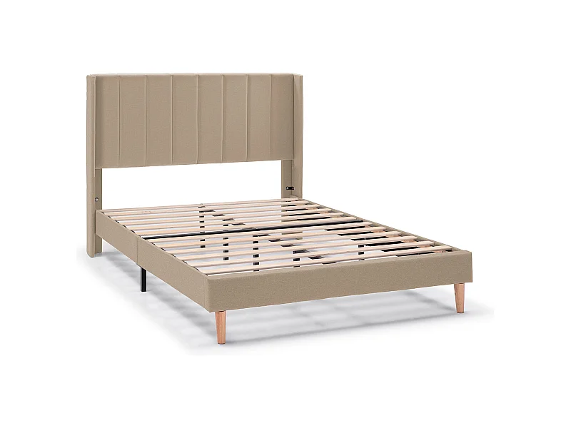 Estructura de cama tapizada Noelia de 30 cm, 140x190 cm, Beige