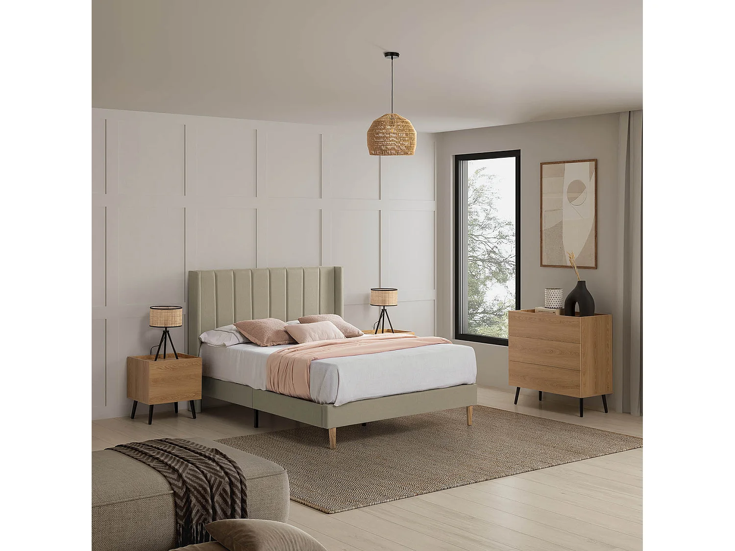 Cadre de lit rembourré Noelia 30 cm, 140x190 cm, Beige