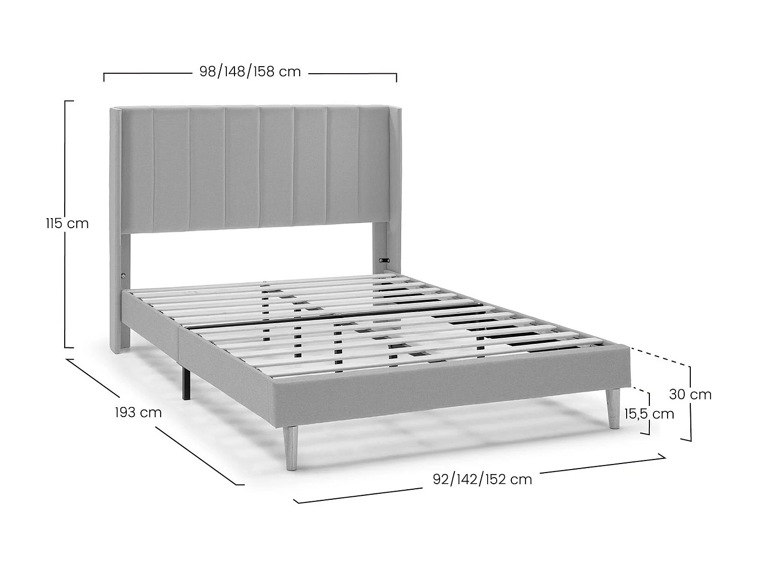 Opgemaakte Noelia-bedstructuur van 30 cm, 90x190 cm, Beige