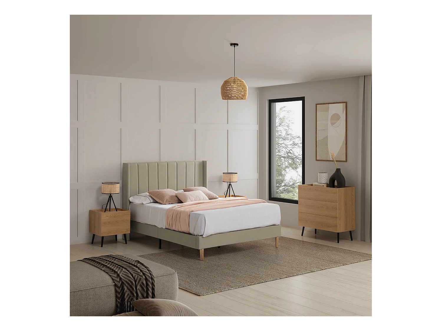 Cadre de lit rembourré Noelia 30 cm, 90x190 cm, Beige
