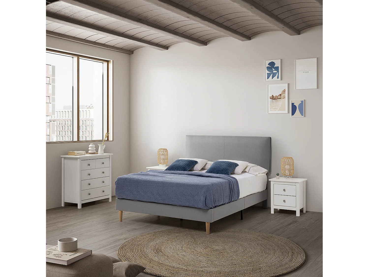 Cadre de lit rembourré Lauren 30 cm, 140 x 190 cm, Gris clair