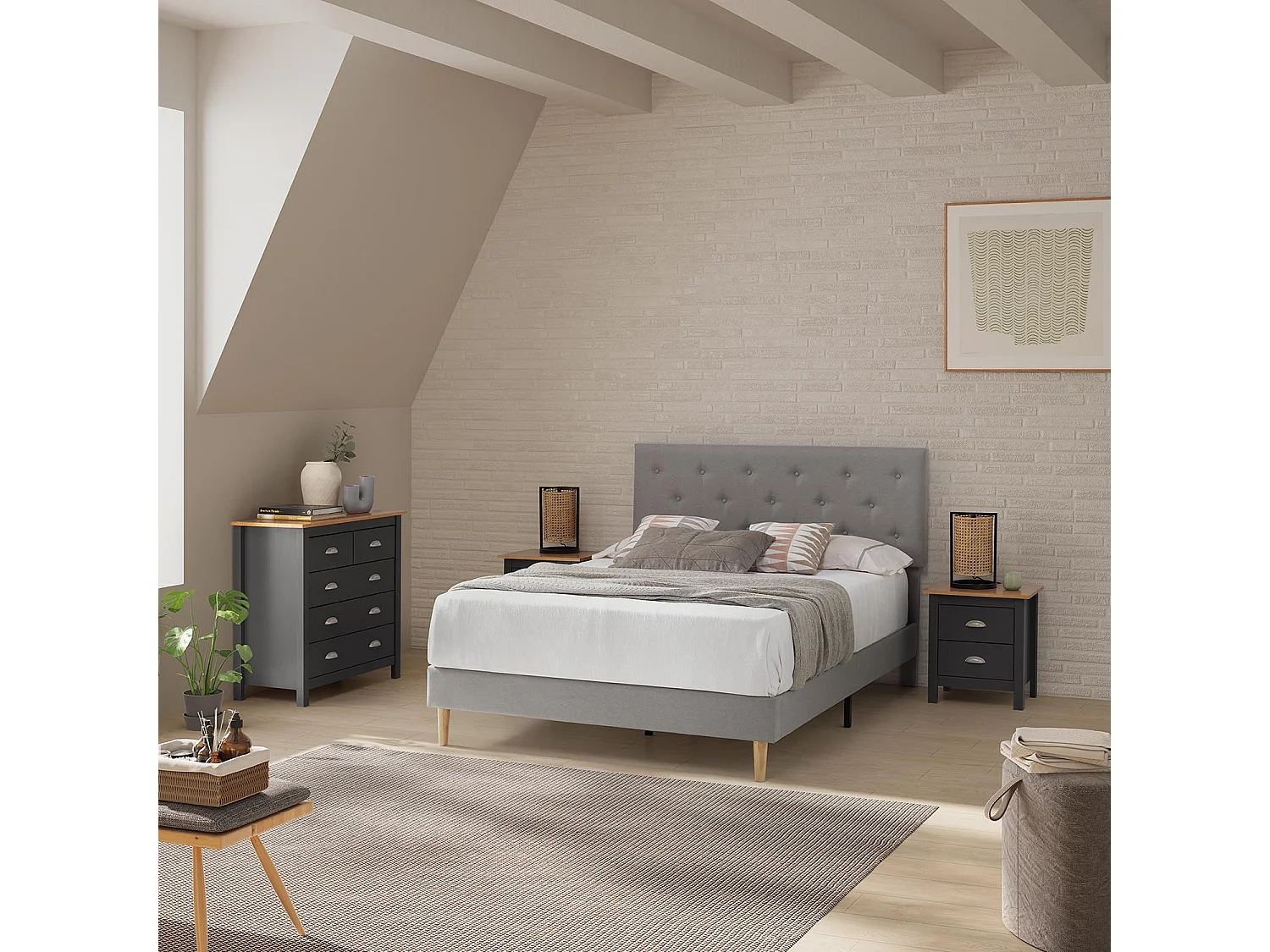 Polsterbett Rosi 30 cm, 150 x 190 cm, Hellgrau