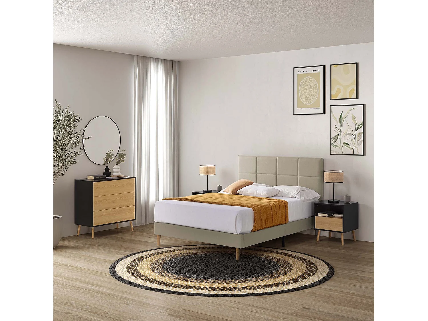 Silvi gestoffeerd bedframe van 30 cm, 140x190 cm, Beige