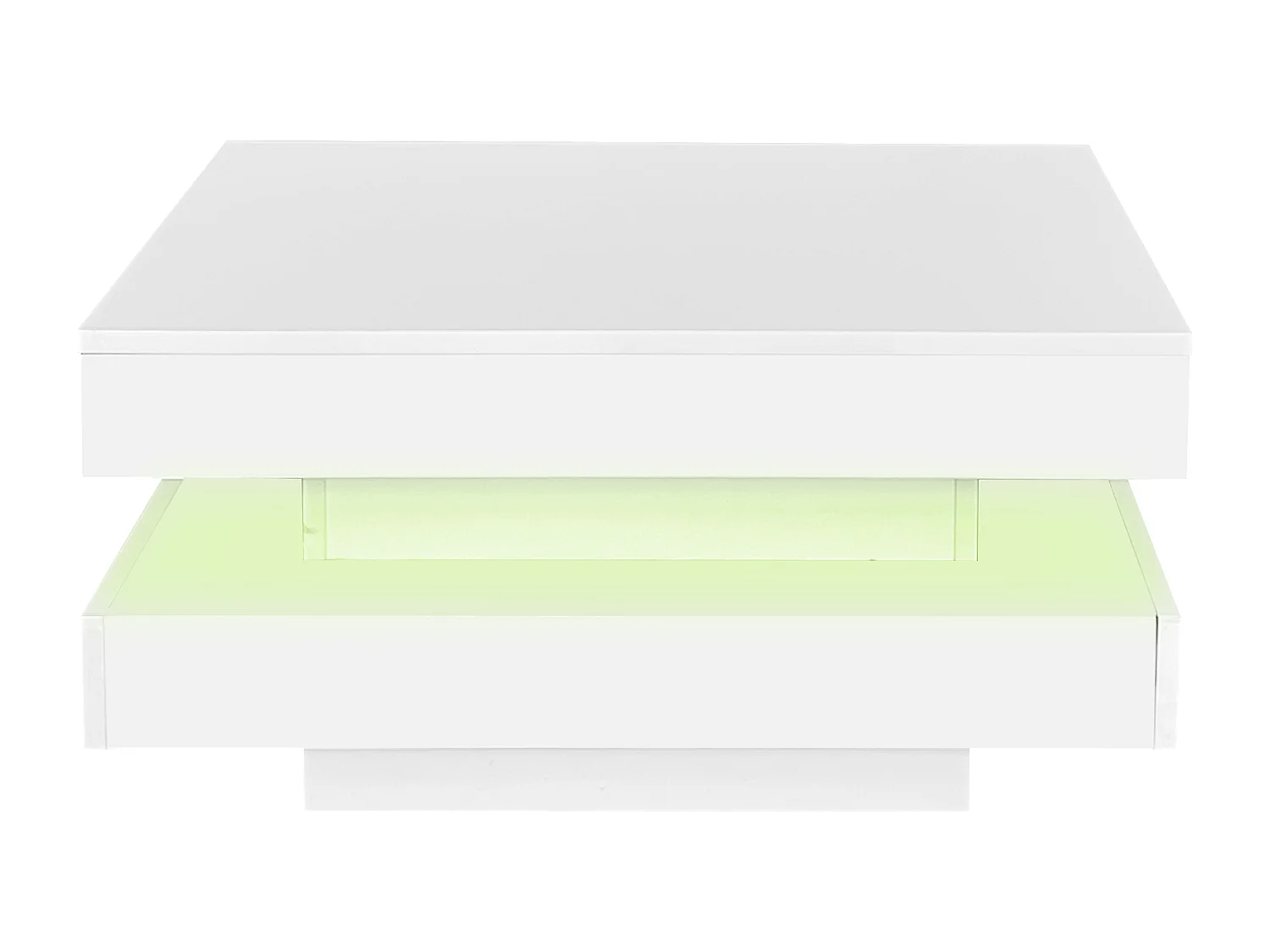 Glanzend witte vierkante salontafel met draaibaar blad - moderne technostijl met 16 kleuren LED-licht, 70x70x36 cm