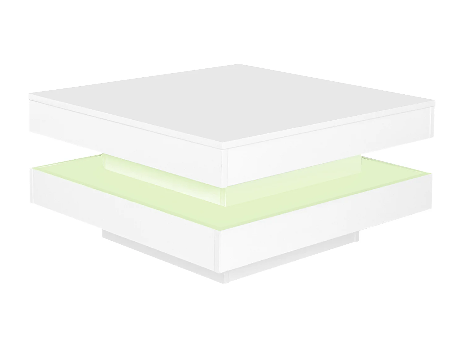 Table basse carrée blanche brillante avec plateau pivotant - Style techno moderne avec lumière LED 16 couleurs, 70x70x36 cm