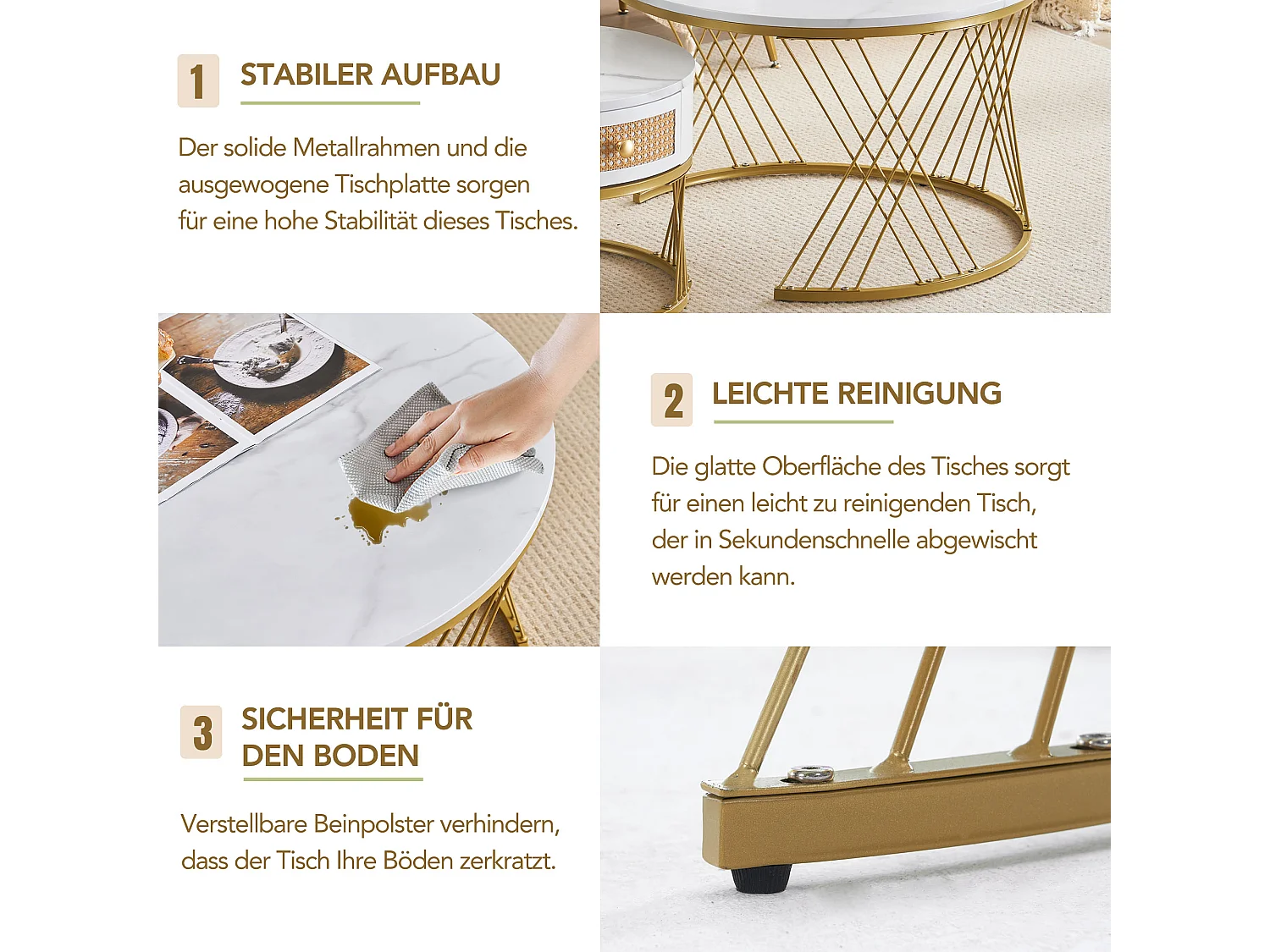 Salontafel met wit marmerpatroon en lade, MDF en metaal, elegant ontwerp