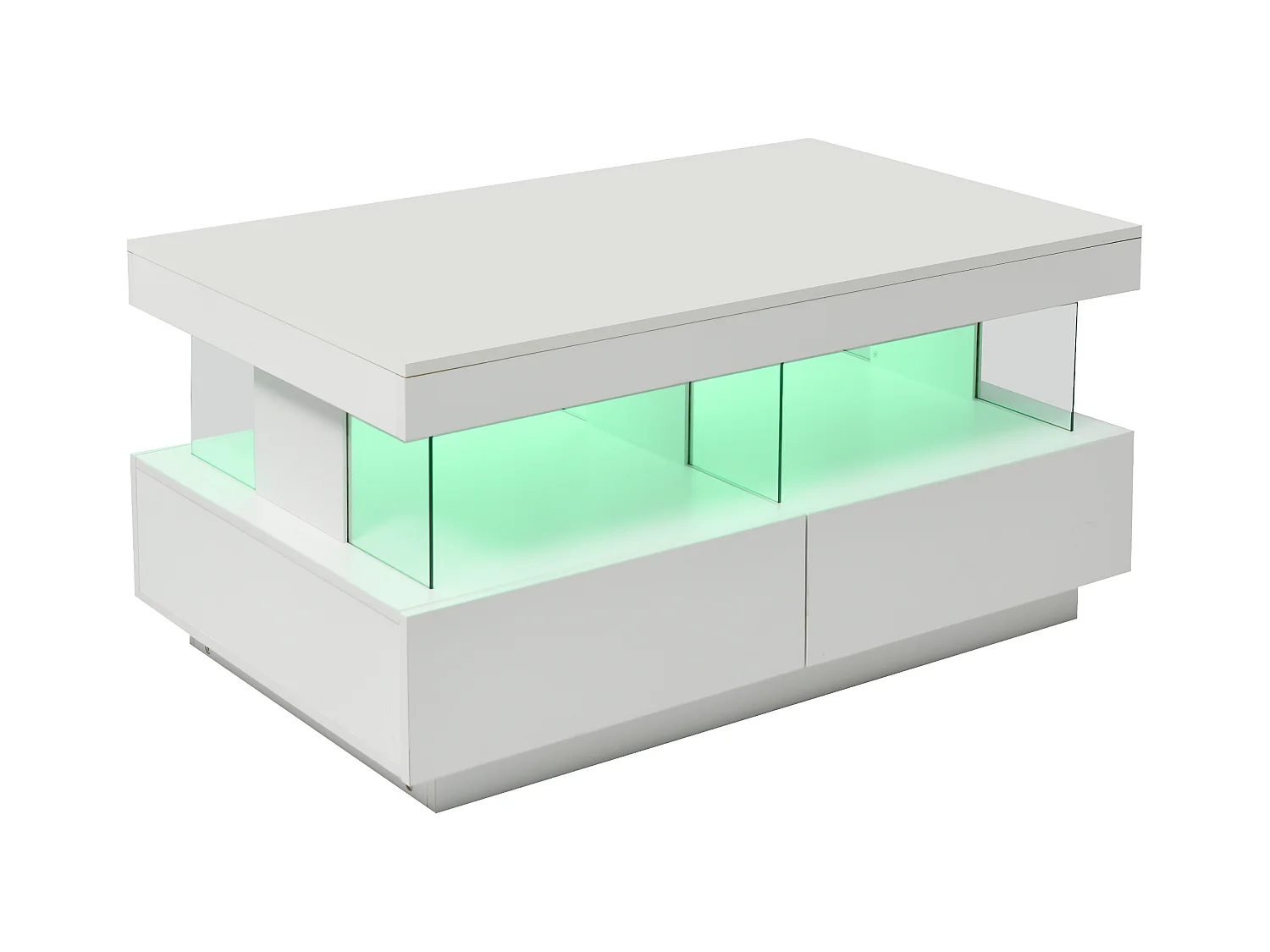 Mesa de centro blanca, mesa auxiliar con LED, tablero brillante, tablero de partículas de madera, 100 x 60 x 49,5 cm
