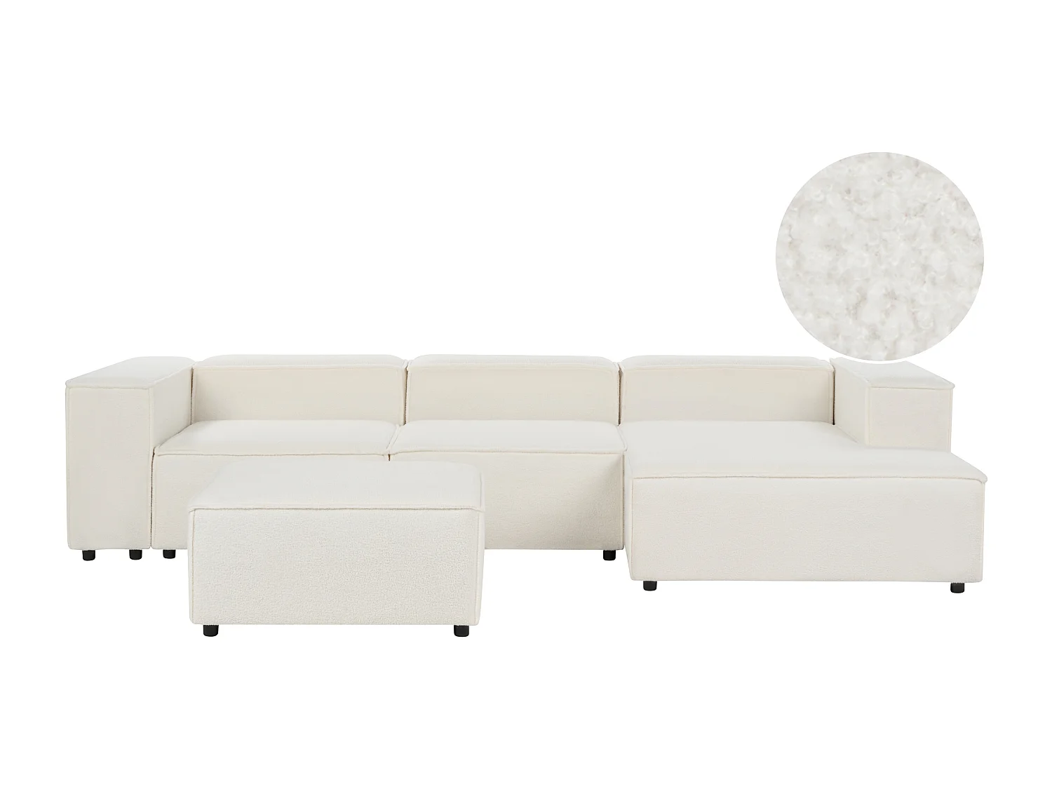 Canapé d'angle modulable 3 places ARDAL Bouclé Blanc avec ottoman Côté droite