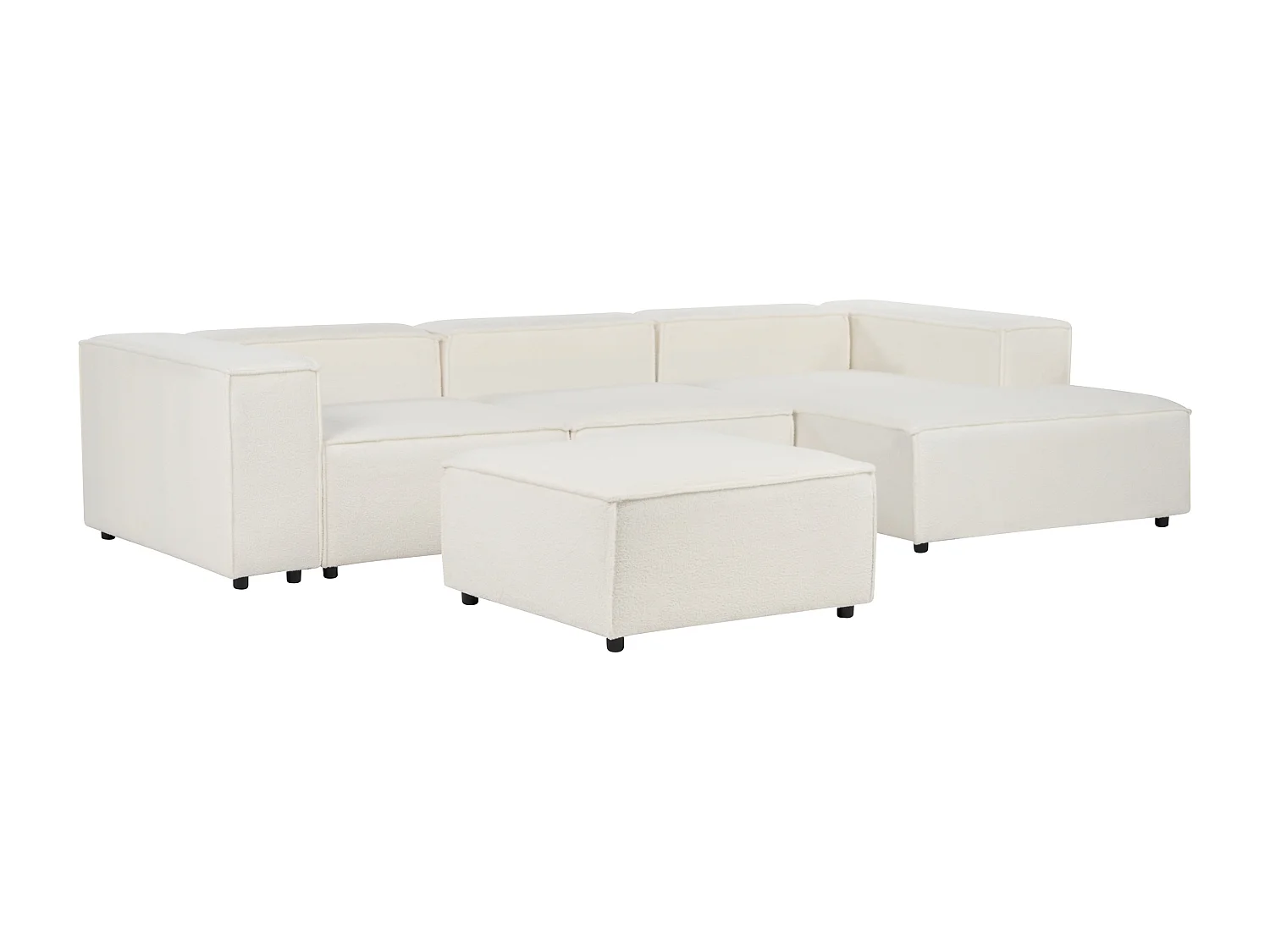 Canapé d'angle modulable 3 places ARDAL Bouclé Blanc avec ottoman Côté droite