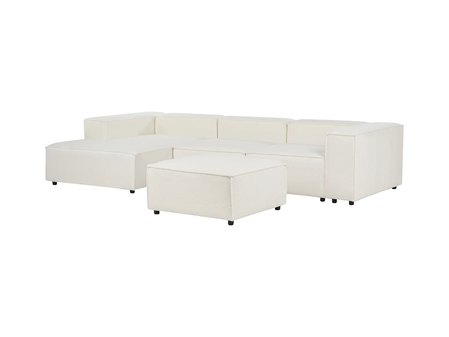 Canapé d'angle modulable 3 places ARDAL Bouclé Blanc cassé avec ottoman Côté droit