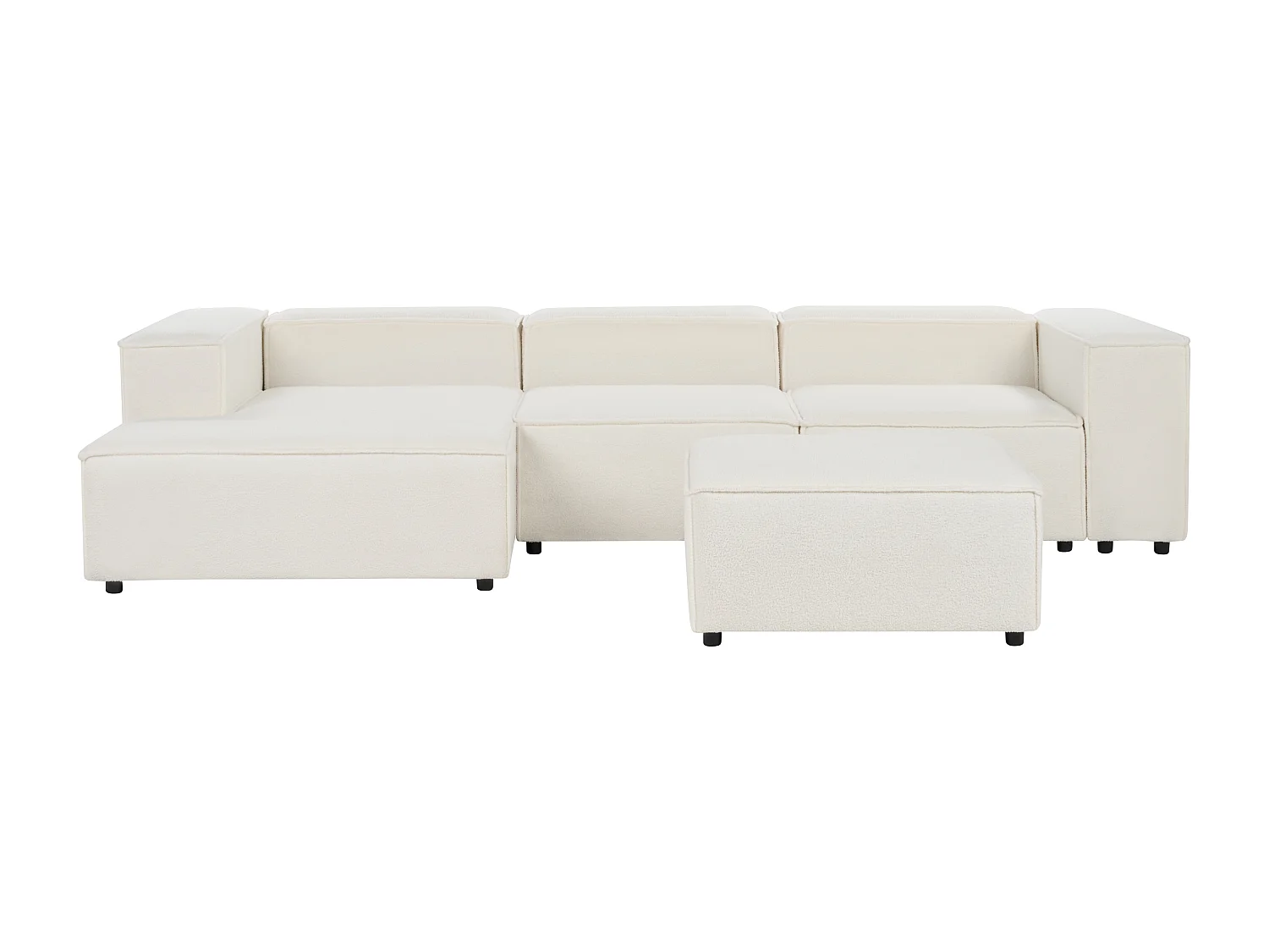 Canapé d'angle modulable 3 places ARDAL Bouclé Blanc cassé avec ottoman Côté droit
