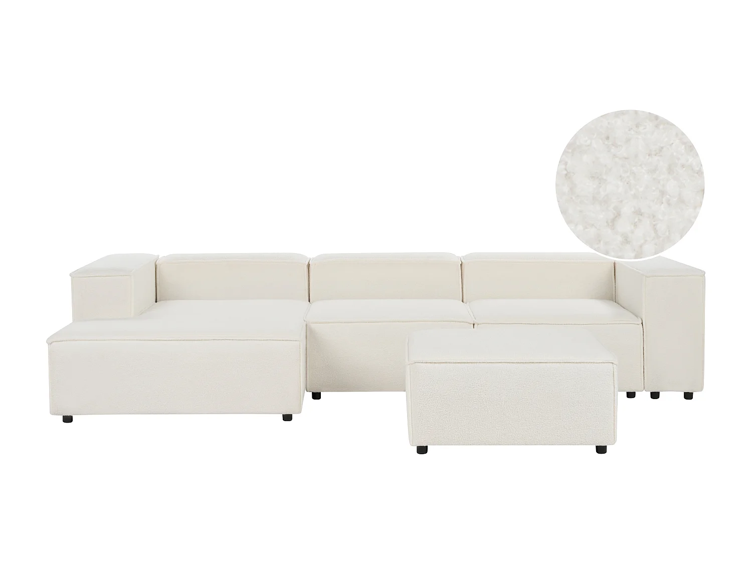 Sofá de canto modular APRICA Bouclé Branco com repousa-pés 3 lugares à direita