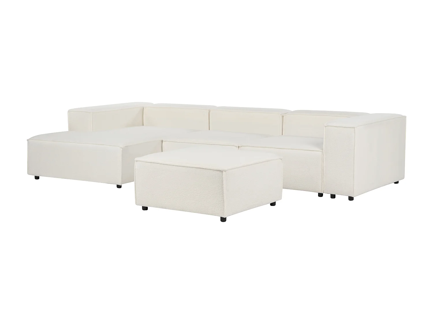 Sofá de canto modular APRICA Bouclé Branco com repousa-pés 3 lugares à direita