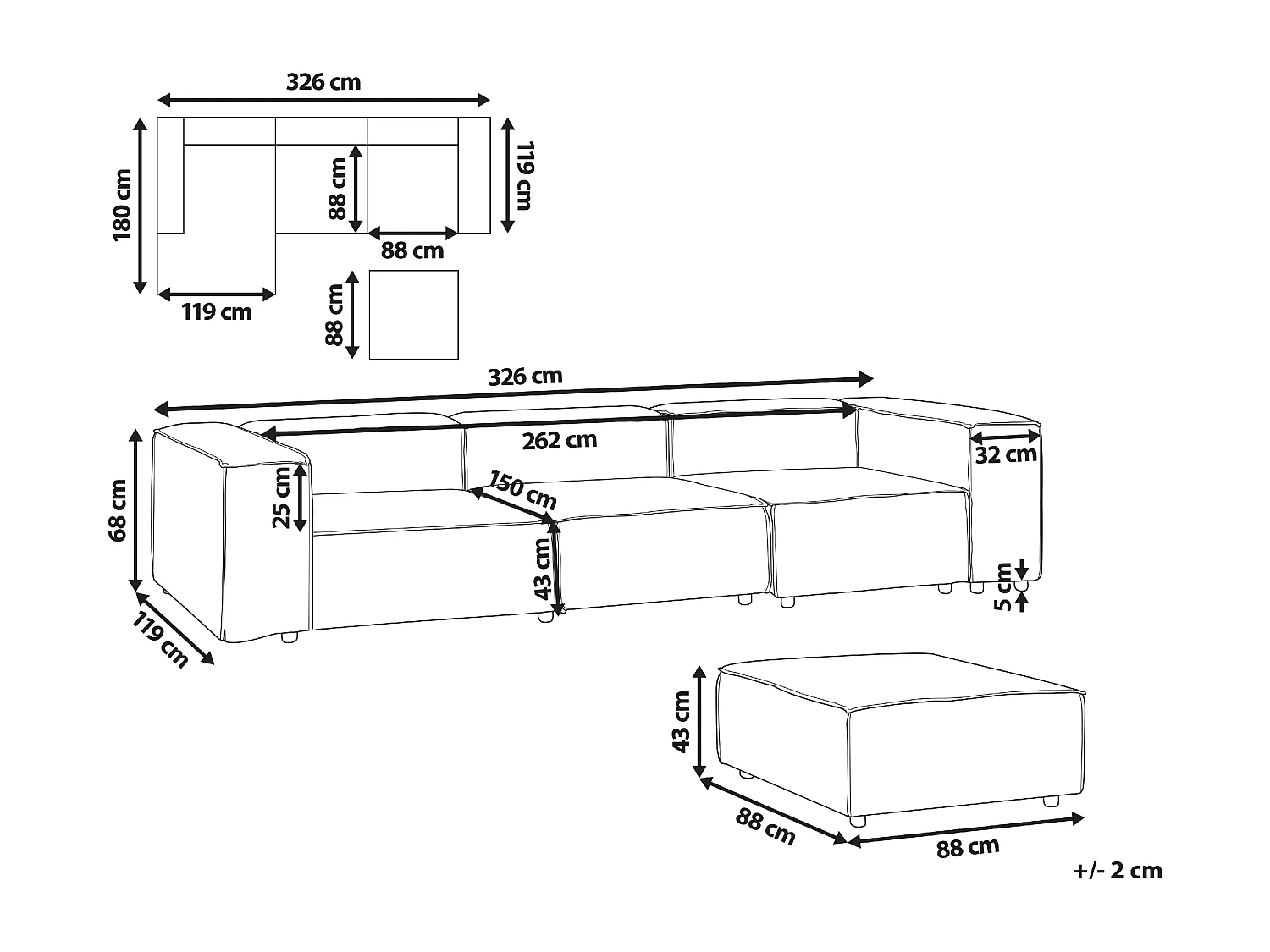 Canapé d'angle modulable 3 places ARDAL Bouclé Blanc avec ottoman