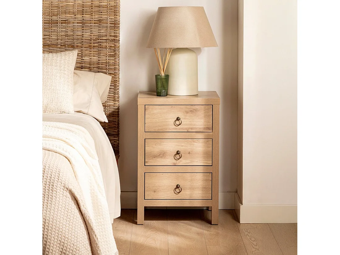 Mesita de noche 3 cajones de Madera Natural 70 x 45- Livorno