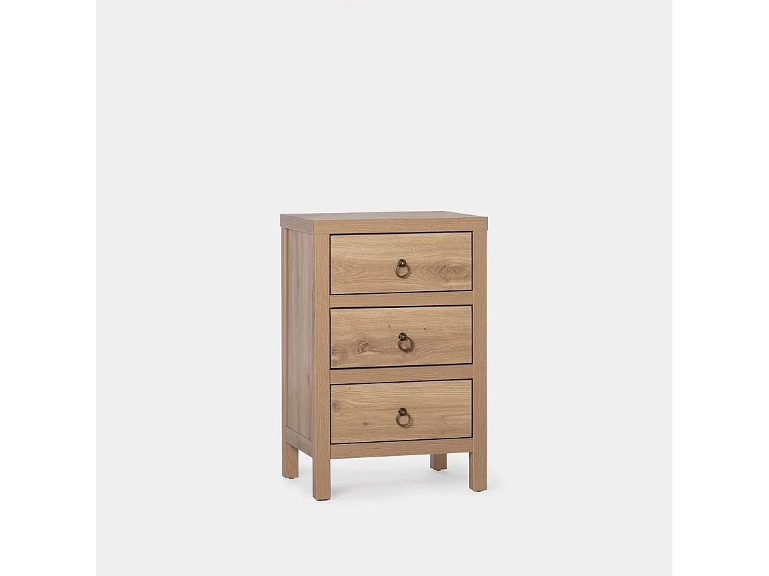 Table de chevet 3 tiroirs en bois naturel 45x70 cm-Livorno