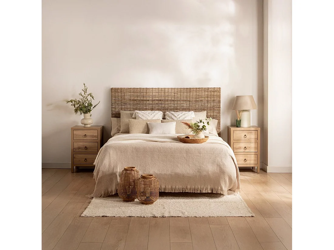 Table de chevet 3 tiroirs en bois naturel 45x70 cm-Livorno