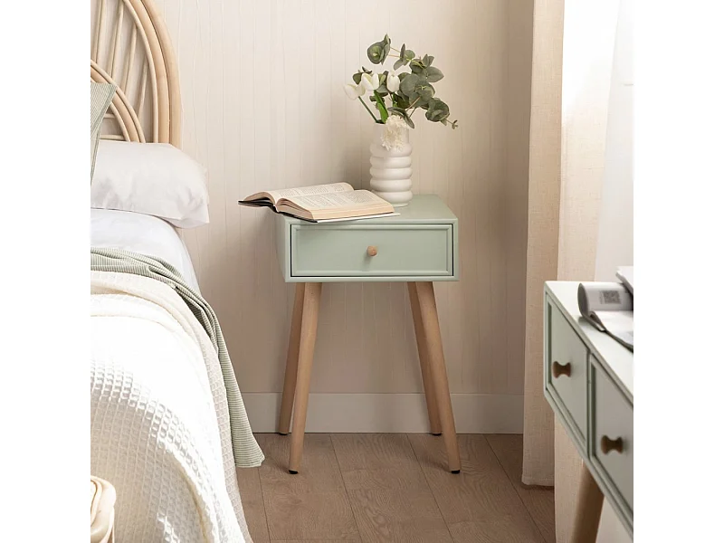 Mesita de noche 1 cajón de Lacado Menta 61 x 40- Tai