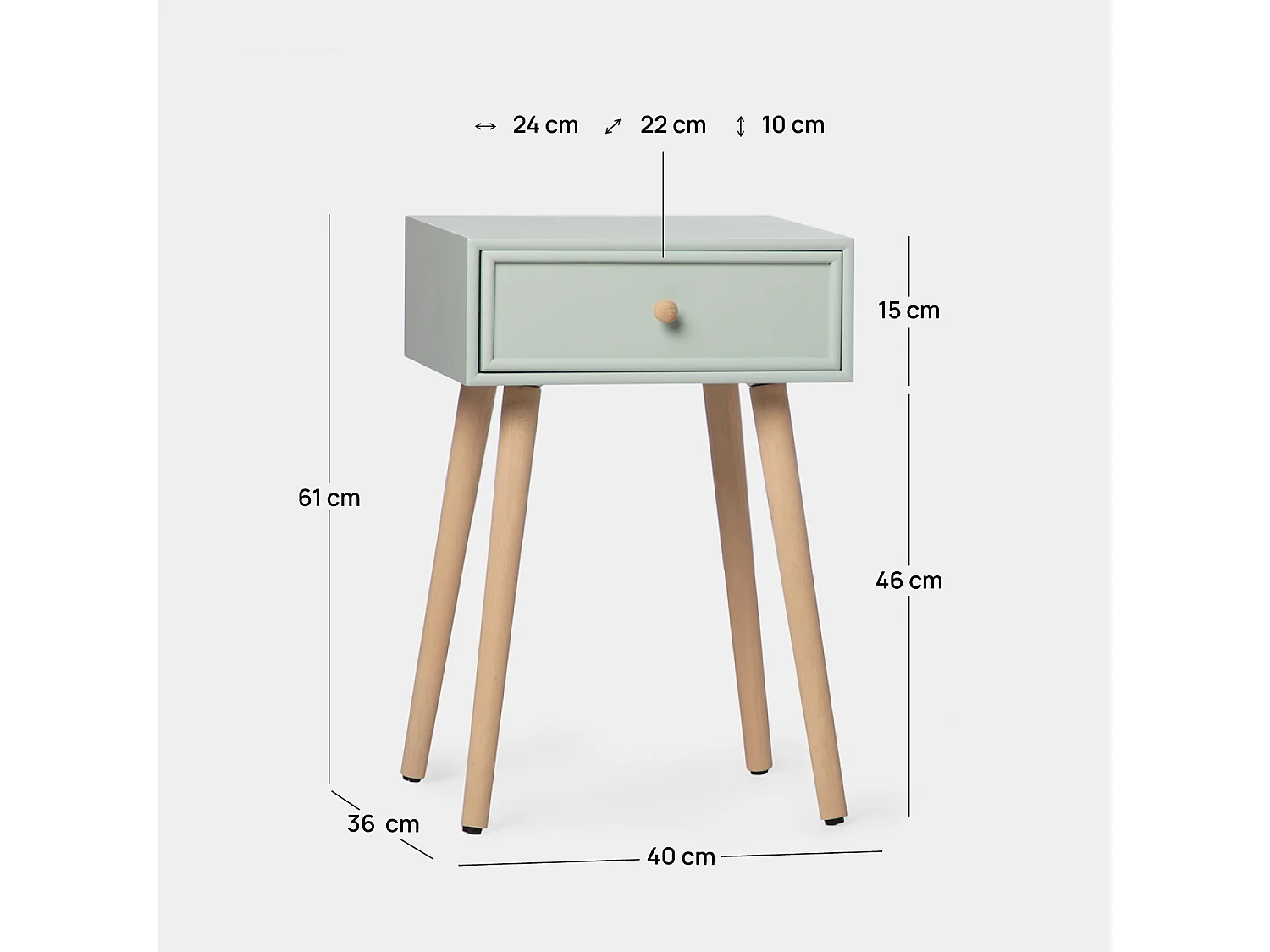 Mesita de noche 1 cajón de Lacado Menta 61 x 40- Tai