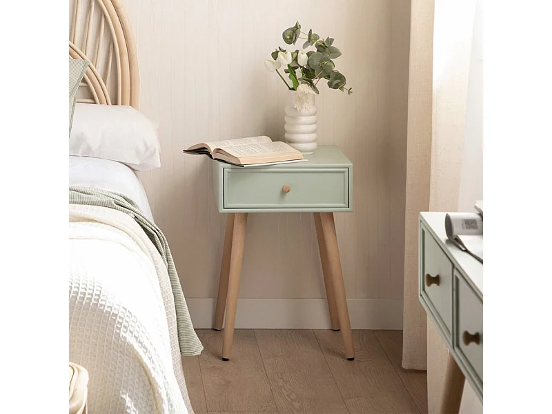 Mesita de noche 1 cajón de Lacado Menta 61 x 40- Tai