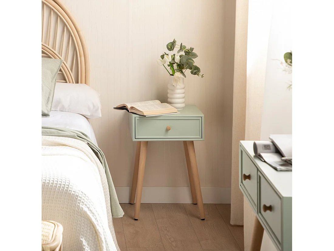 Table de chevet 1 tiroir en laqué menthe 40x61 cm-Tai