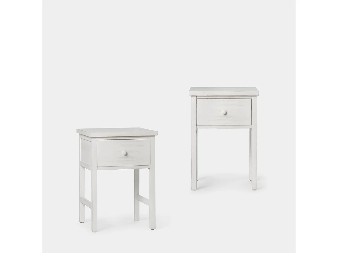 Mesita de noche 1 cajón de Madera Blanco decapado 60 x 42- Folk