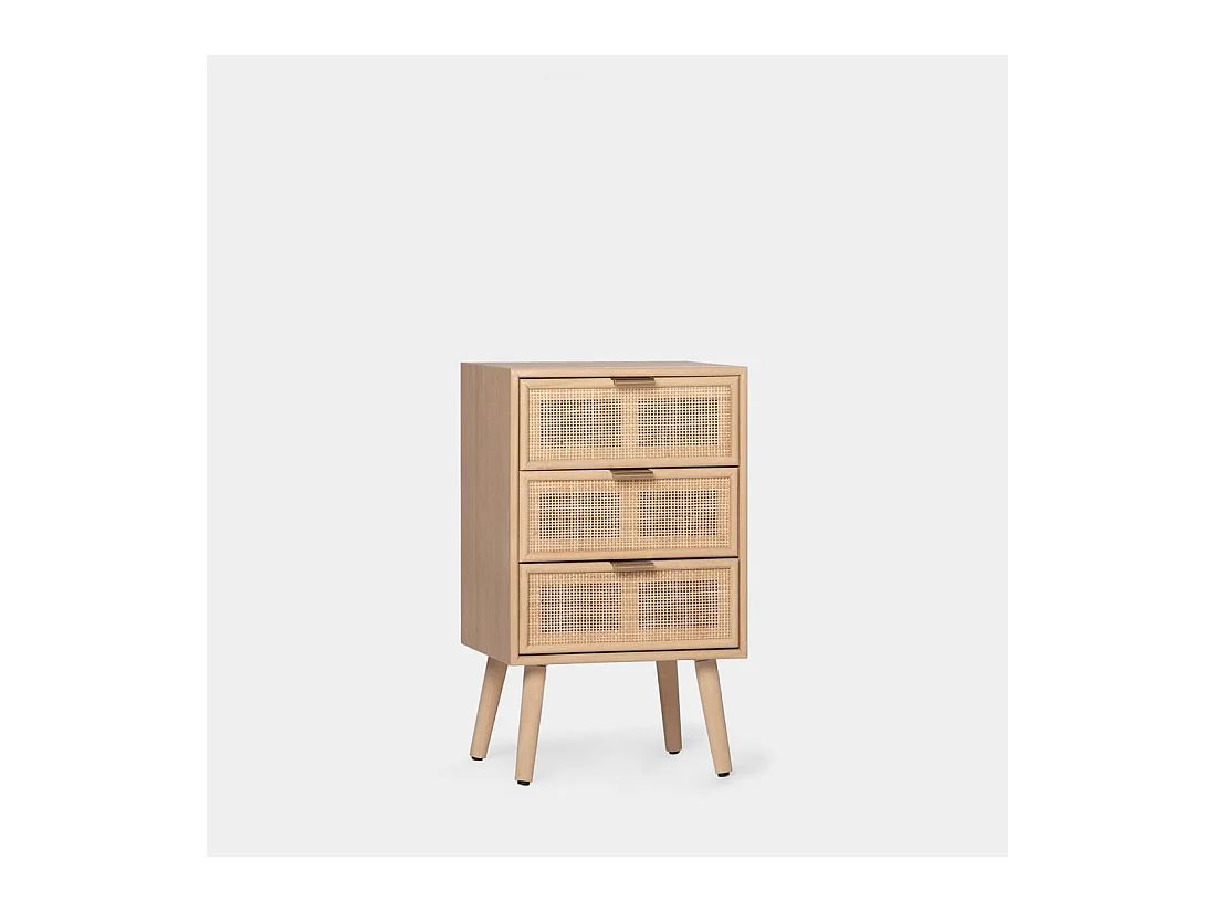 Table de chevet 3 tiroirs en rotin naturel 42x71 cm-Alis