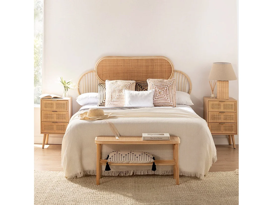 Table de chevet 3 tiroirs en rotin naturel 42x71 cm-Alis