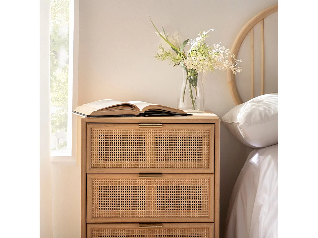 Mesita de noche 3 cajones de Fibra natural Natural 71 x 42- Alis
