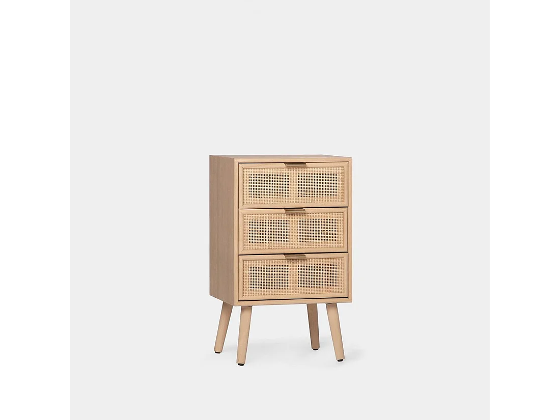 Table de chevet 3 tiroirs en rotin naturel 42x71 cm-Alis