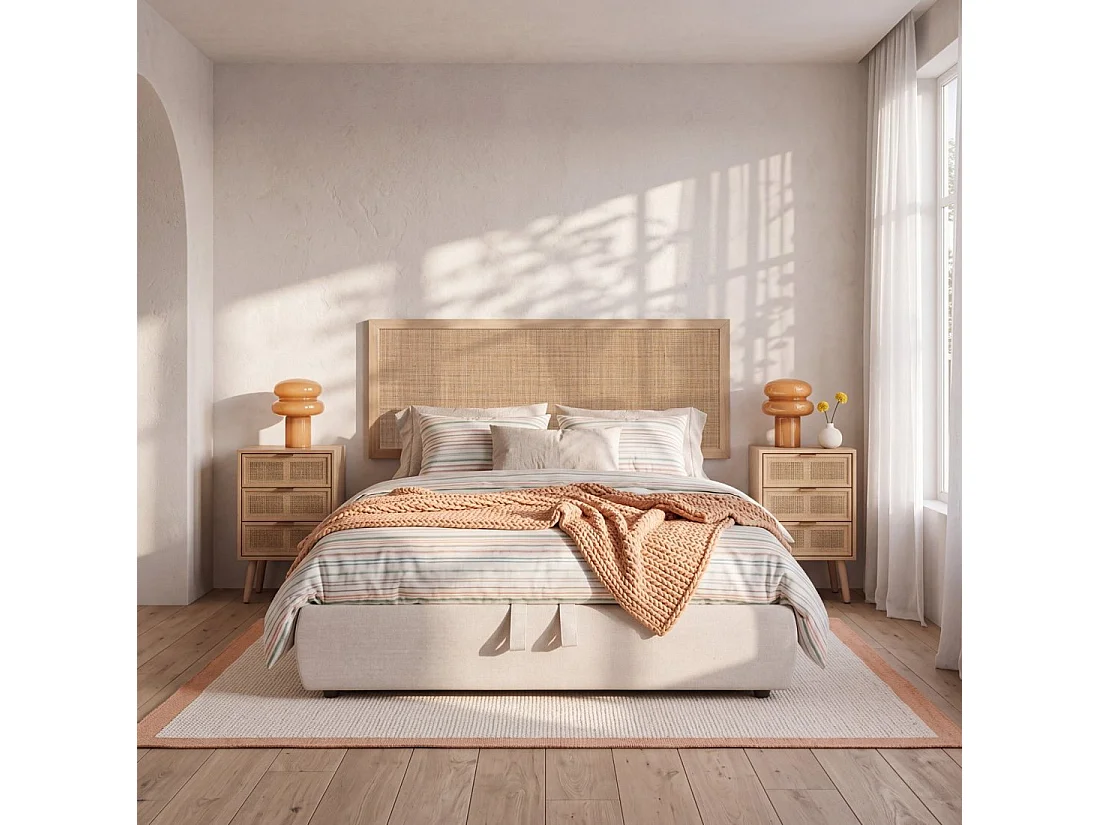 Table de chevet 3 tiroirs en rotin naturel 42x71 cm-Alis