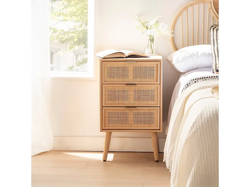 Mesita de noche 3 cajones de Fibra natural Natural 71 x 42- Alis