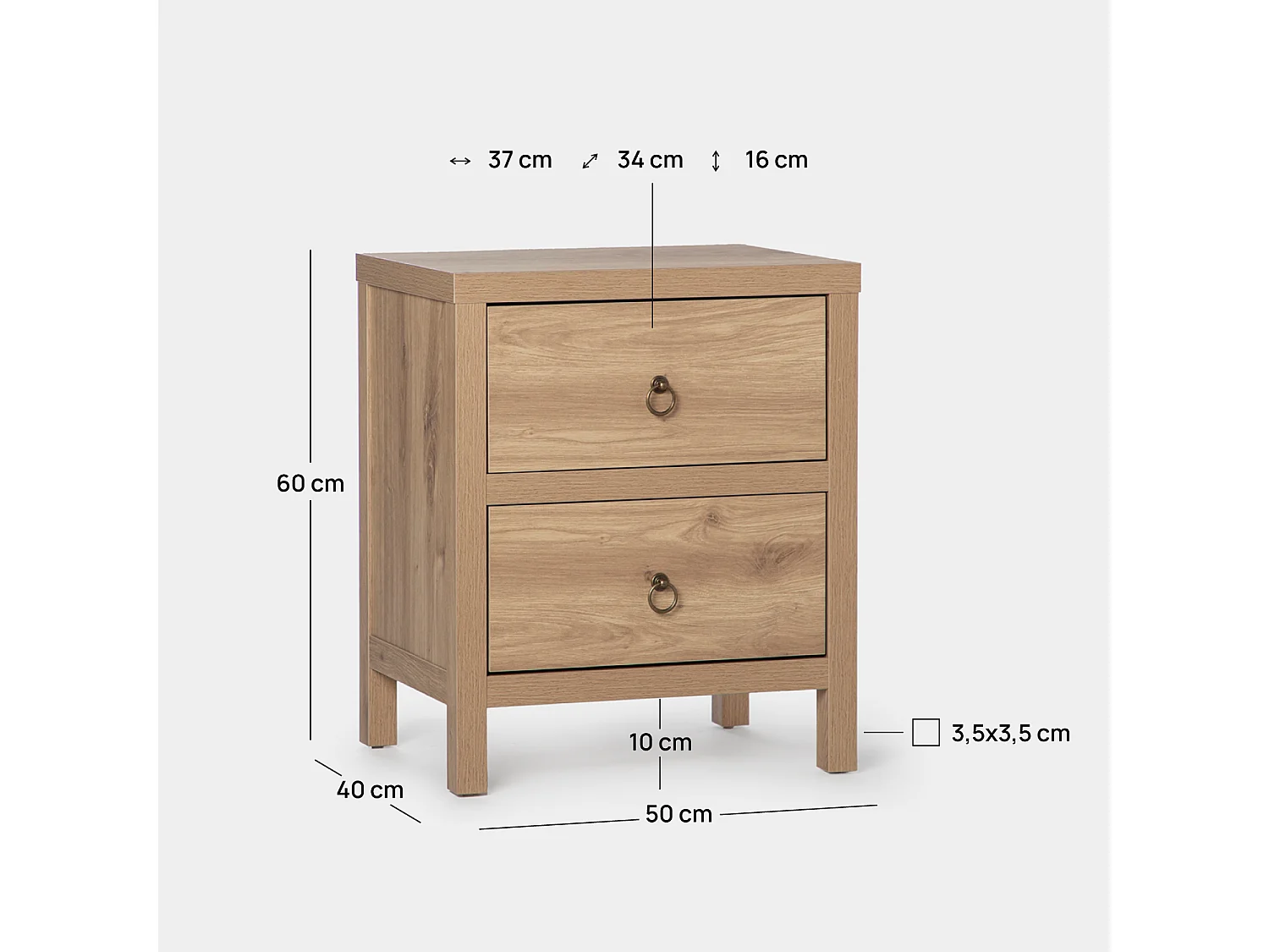 Table de chevet 2 tiroirs en bois naturel 50x60 cm-Livorno