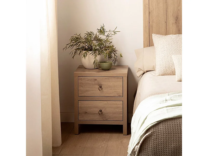 Mesita de noche 2 cajones de Madera Natural 60 x 50- Livorno