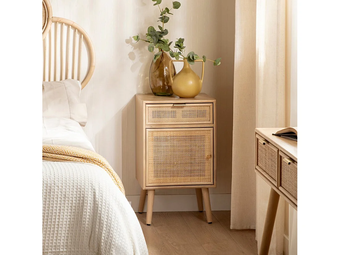 Mesita de noche 2 cajones de Fibra natural Natural 71 x 42- Mapi