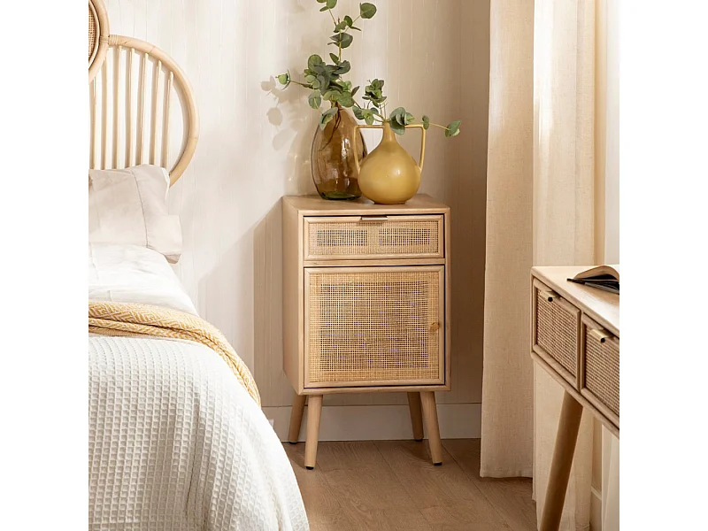 Mesita de noche 2 cajones de Fibra natural Natural 71 x 42- Mapi