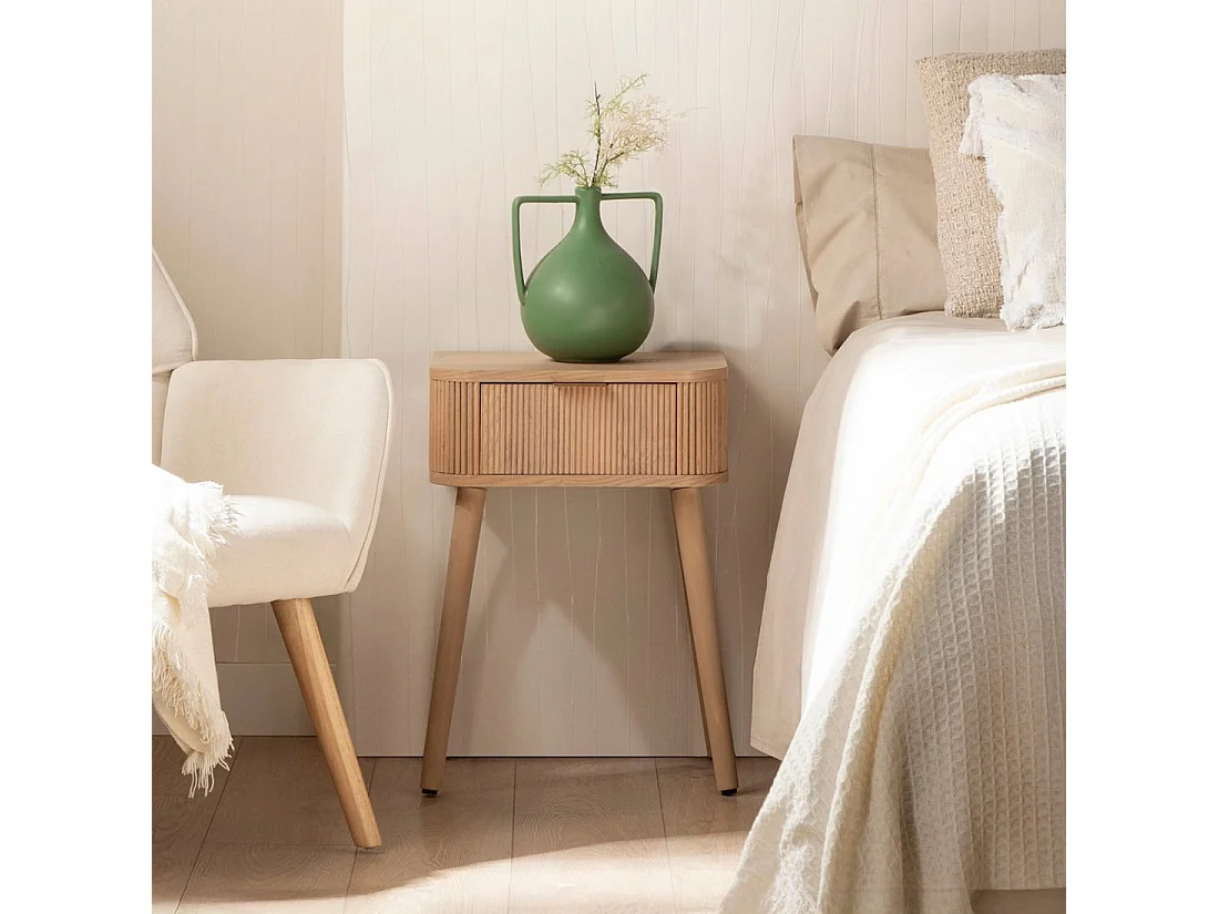 Table de chevet 1 tiroir en bois naturel 40x55 cm-Mina