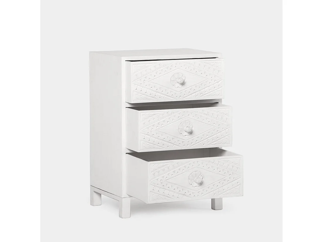 Mesita de noche 3 cajones de Madera Blanco decapado 66 x 45- Sinta