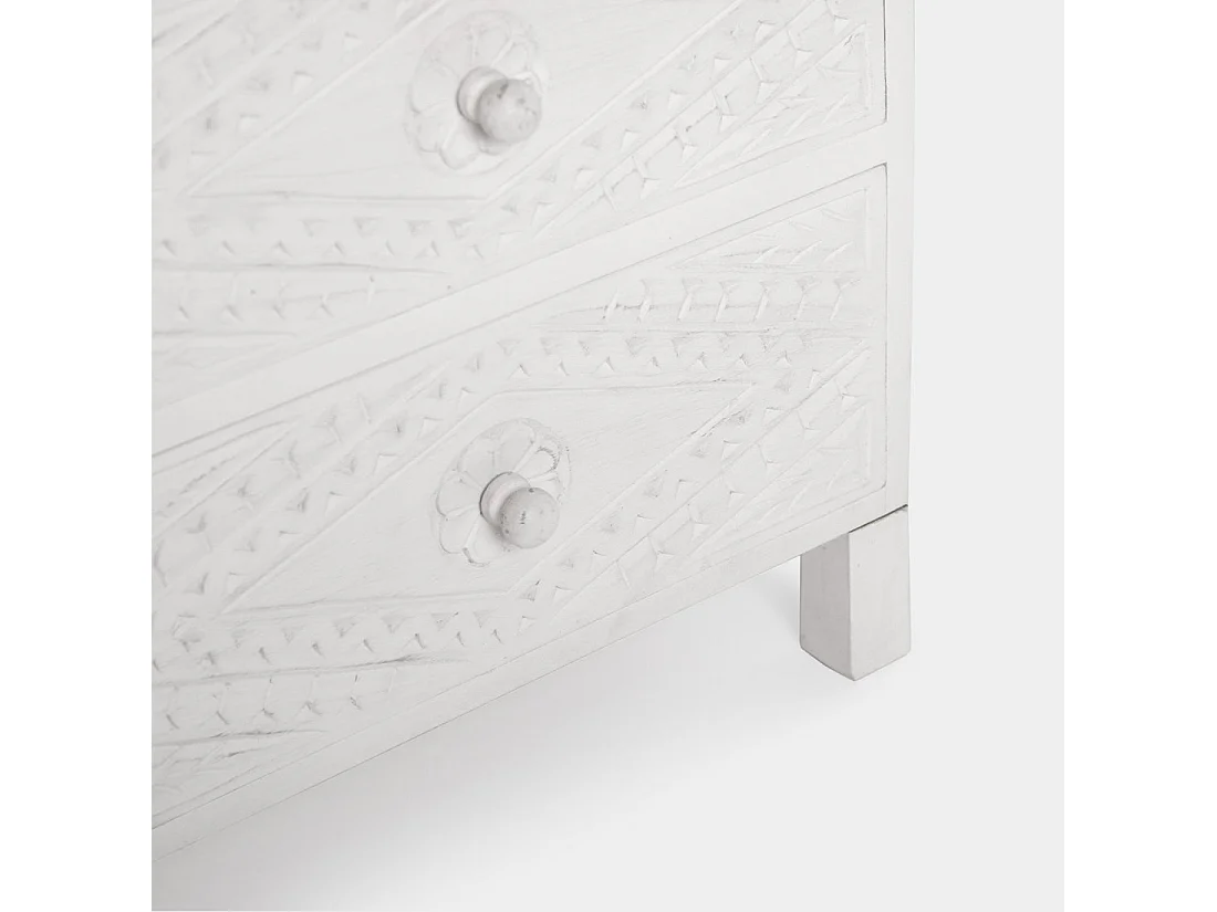 Table de chevet 3 tiroirs en bois blanc décapé 45x66 cm-Sinta