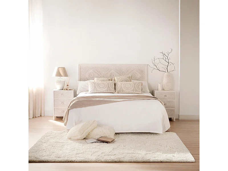 Mesita de noche 3 cajones de Madera Blanco decapado 66 x 45- Sinta