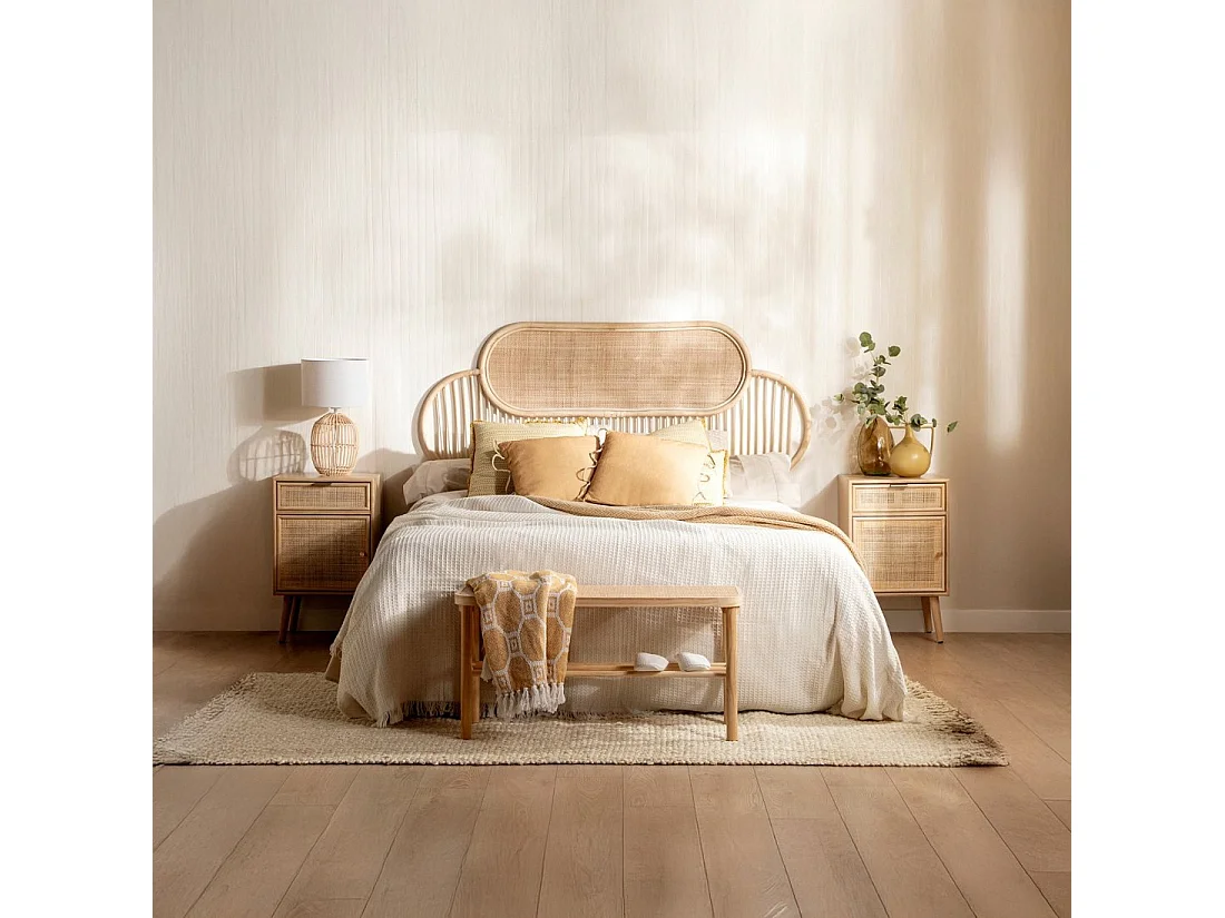 Table de chevet 2 tiroirs en rotin naturel 42x71 cm-Mapi