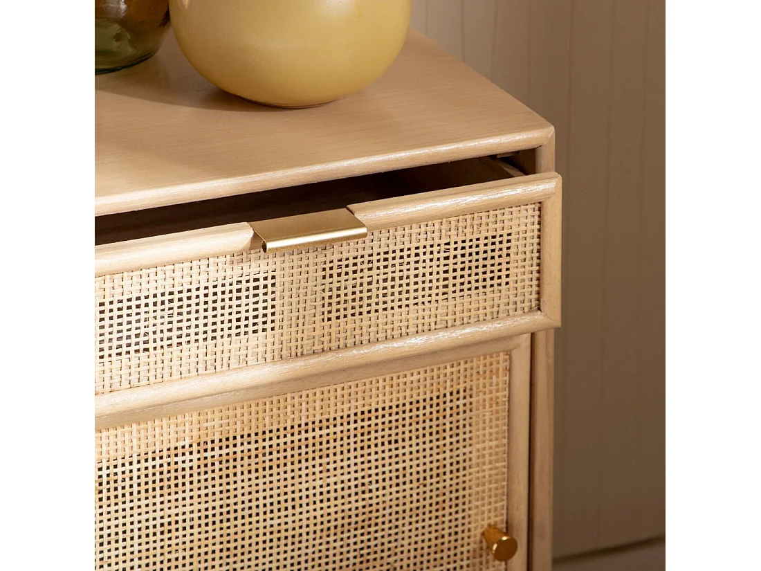 Table de chevet 2 tiroirs en rotin naturel 42x71 cm-Mapi