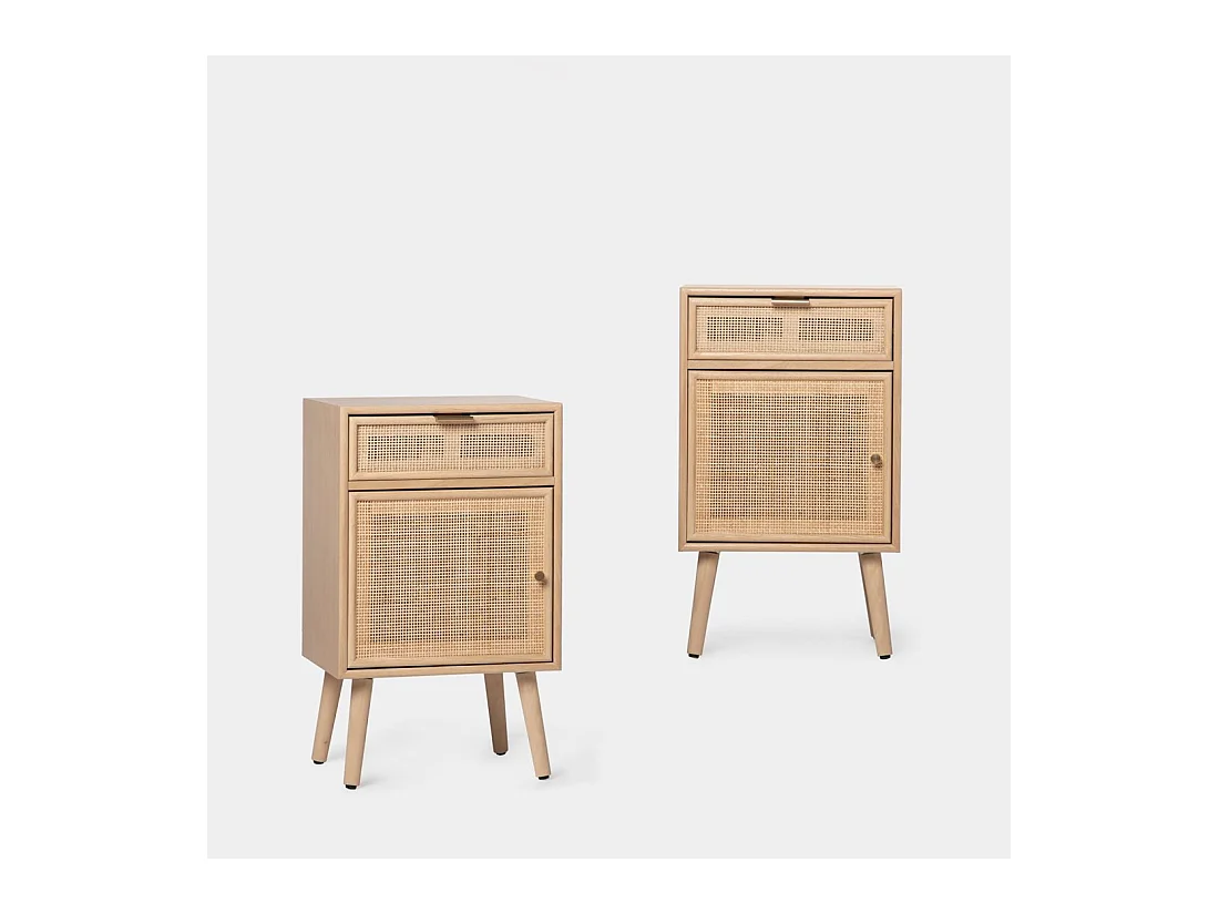 Table de chevet 2 tiroirs en rotin naturel 42x71 cm-Mapi