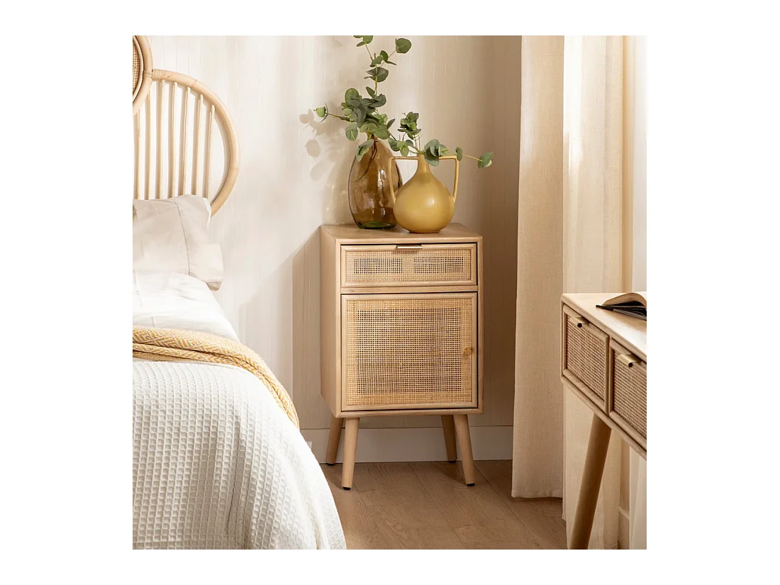 Mesita de noche 2 cajones de Fibra natural Natural 71 x 42- Mapi