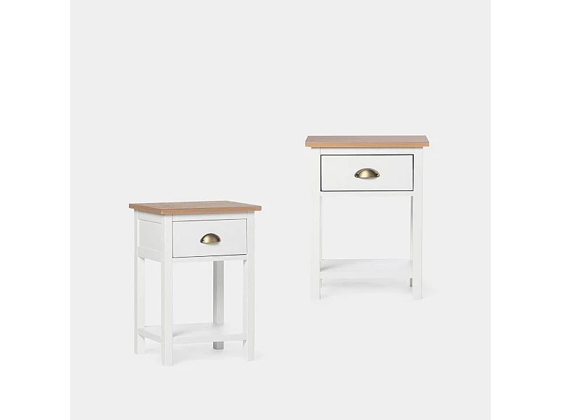 Table de chevet 1 tiroir en laqué blanco-natural 40x60 cm-Marais