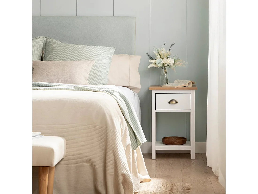 Mesita de noche 1 cajón de Lacado Blanco-Natural 60 x 40- Marais